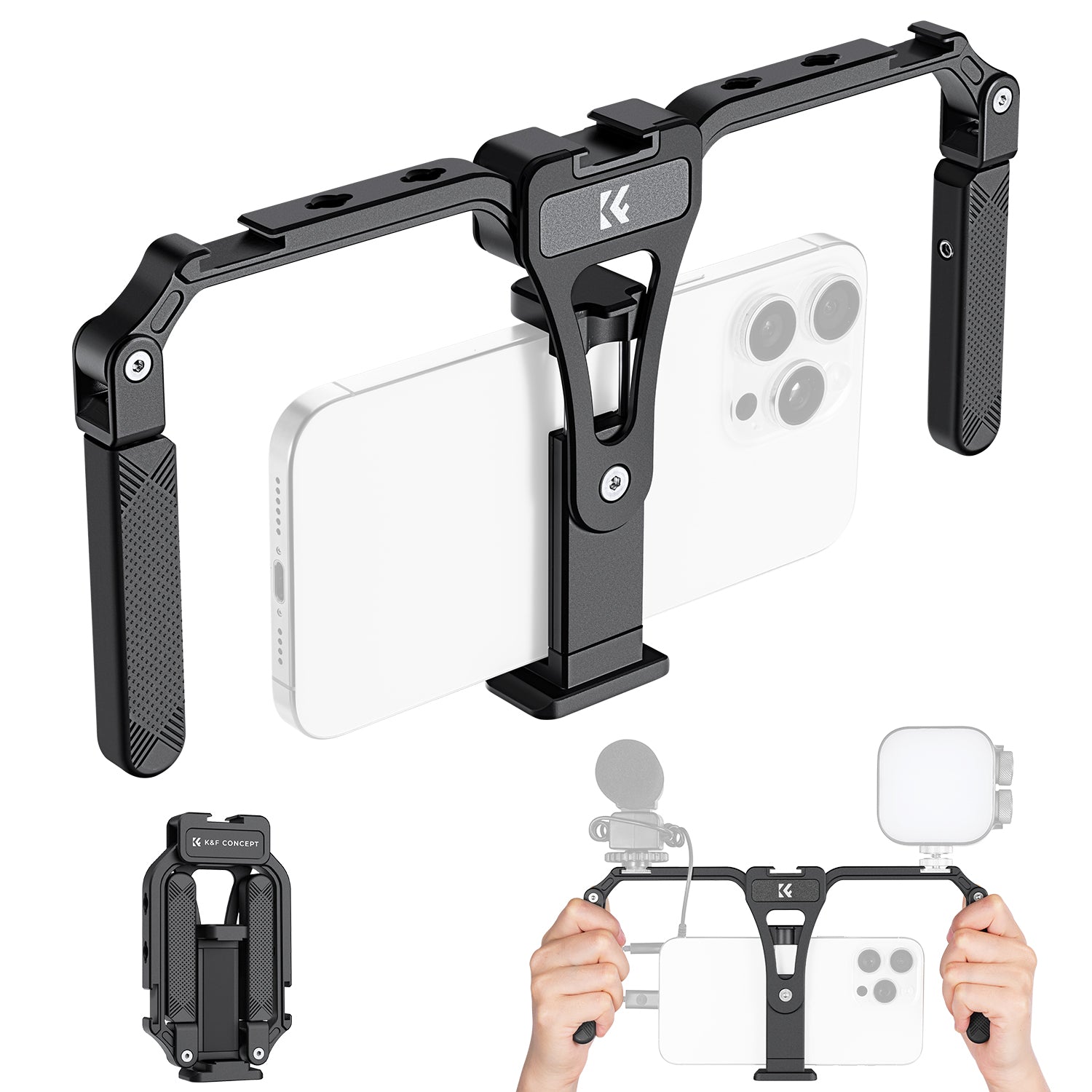 K&F Smartphone Video Rig with Dual Handles, Foldable Aluminum Video Stabilizer Phone Video Rig Compatible for iPhone,Samsung and all phones