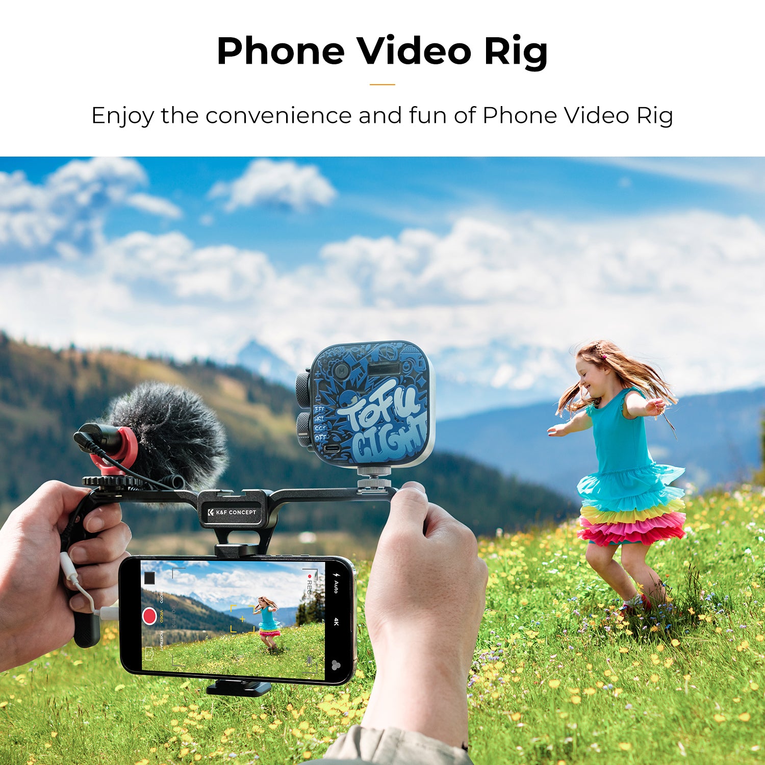K&F Smartphone Video Rig with Dual Handles, Foldable Aluminum Video Stabilizer Phone Video Rig Compatible for iPhone,Samsung and all phones