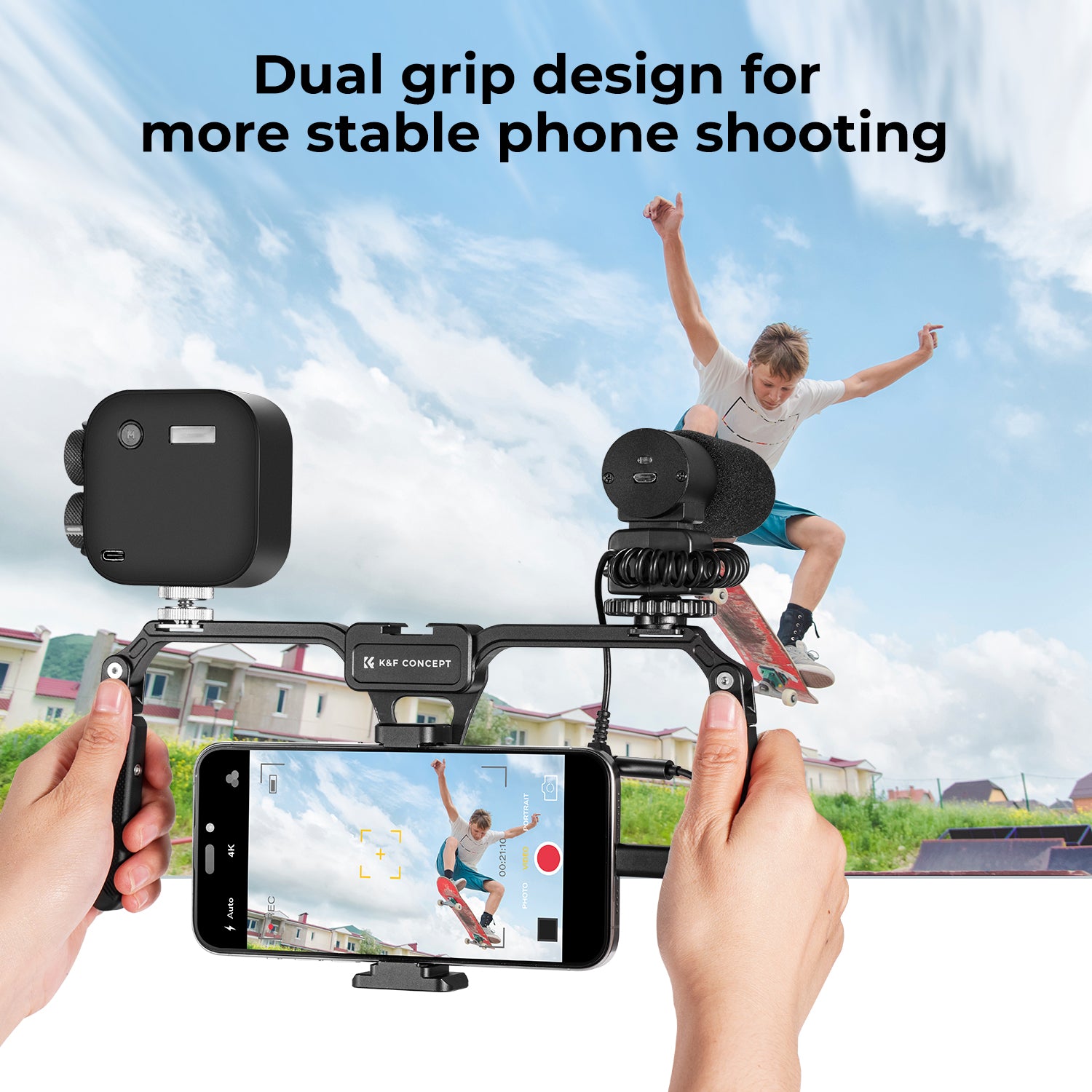 K&F Smartphone Video Rig with Dual Handles, Foldable Aluminum Video Stabilizer Phone Video Rig Compatible for iPhone,Samsung and all phones