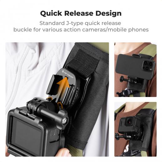K&F Concept Backpack Belt Shoulder Strap Mount Compatible with GoPro . DJI Osmo Action 5 Pro/4/3 and More Action Camera, 360° Rotation