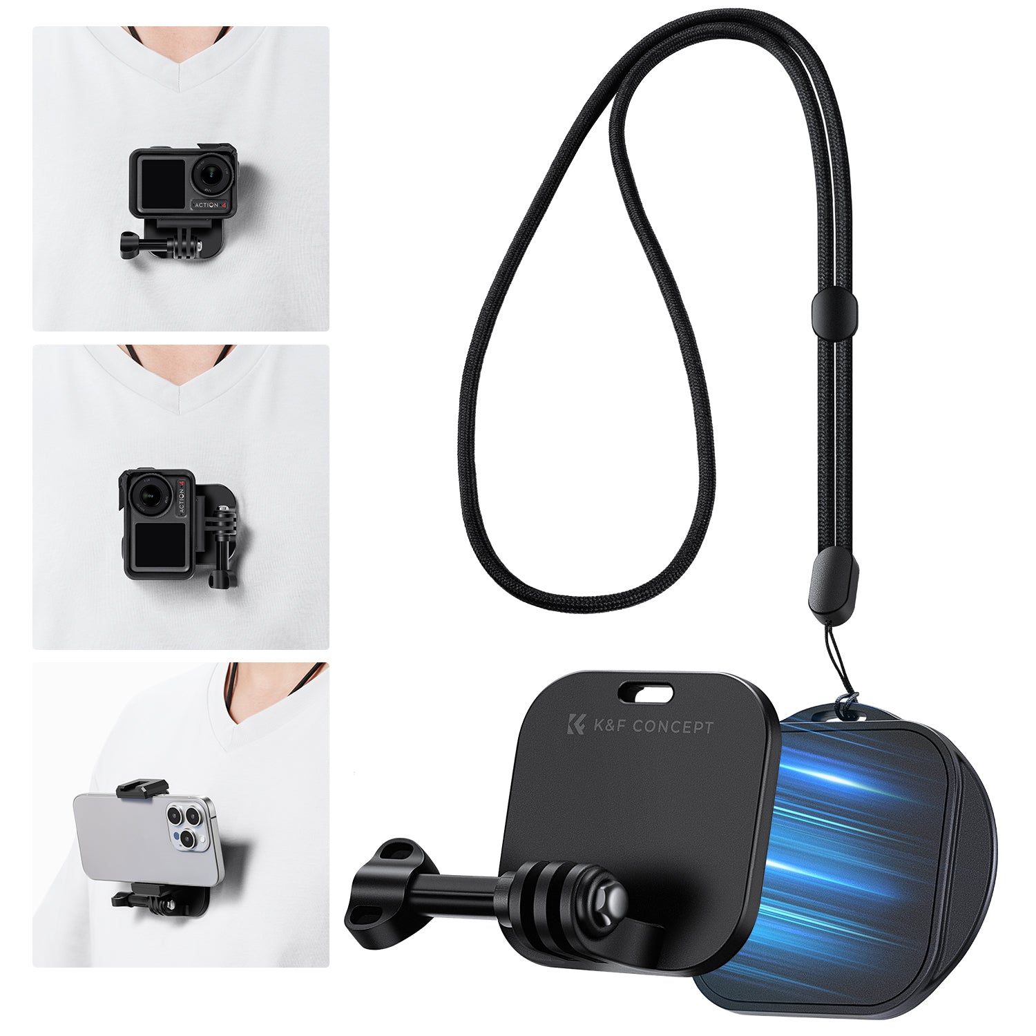 Magnetic Neck Bracket, With Adjustable Pull Rope for Mobile Phone and Gopro Series; Dji Action Series and phone