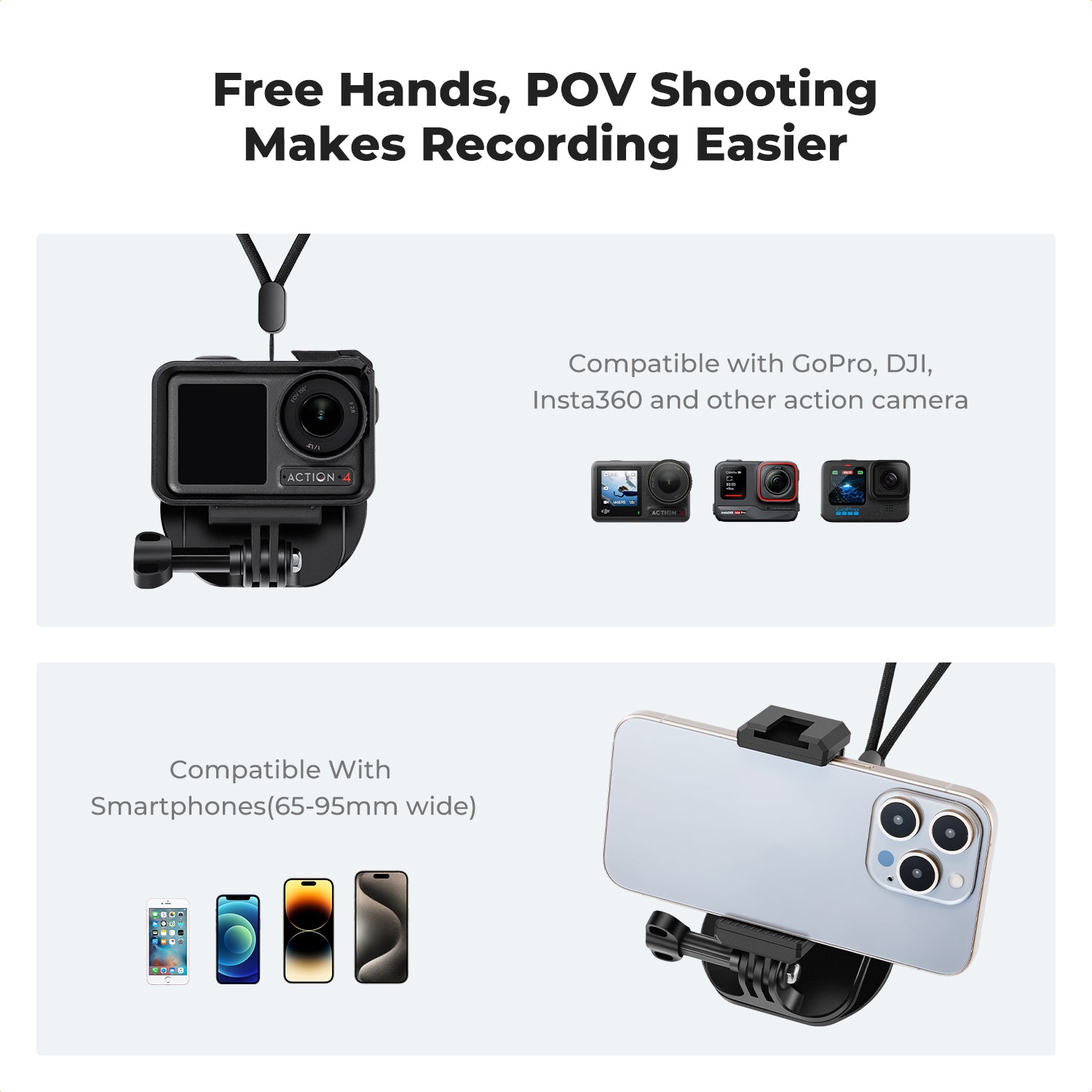 Magnetic Neck Bracket, With Adjustable Pull Rope for Mobile Phone and Gopro Series; Dji Action Series and phone