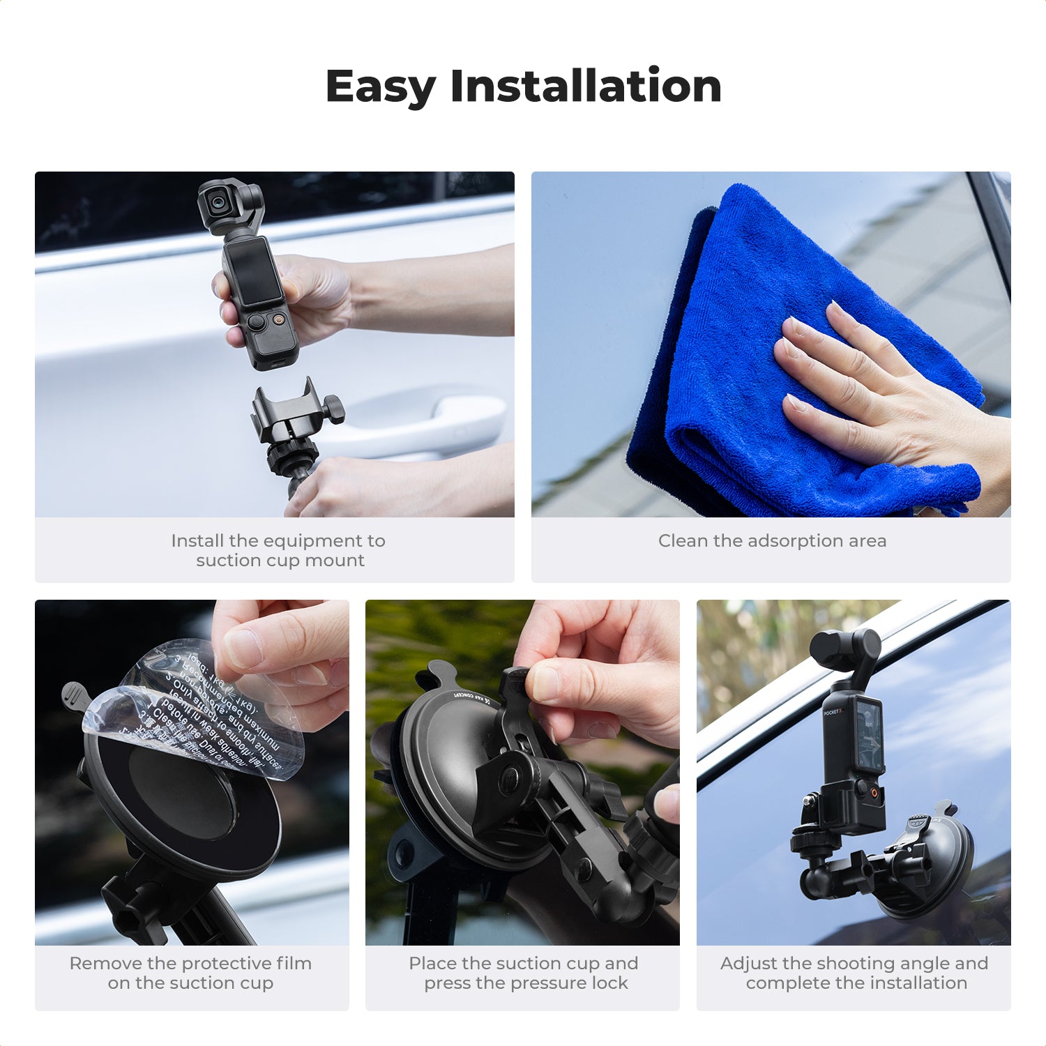 K&F Suction Cup Mount for DJI Osmo Pocket 3, Car Windshield Window Dash Mount Holder for GoPro Hero 13/12/11/10/9 Black, DJI Osmo Action 3/4/5 Pro, Insta360 X5/X4 Accessories