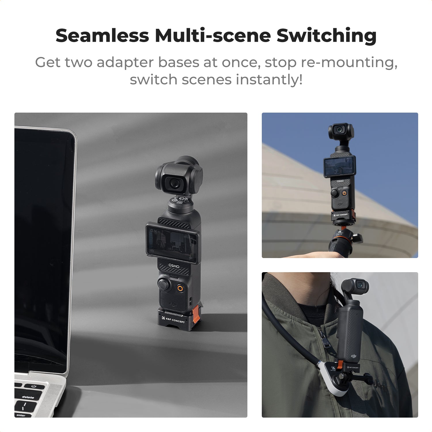 K&F 2Pack Quick Release Adapter Mount for DJI Osmo Pocket 3 Create Combo, Tripod Mount Fit Arca-Swiss Standard, with 1/4 Screw Hole/Folding Finger,Aluminum Alloy Bracket