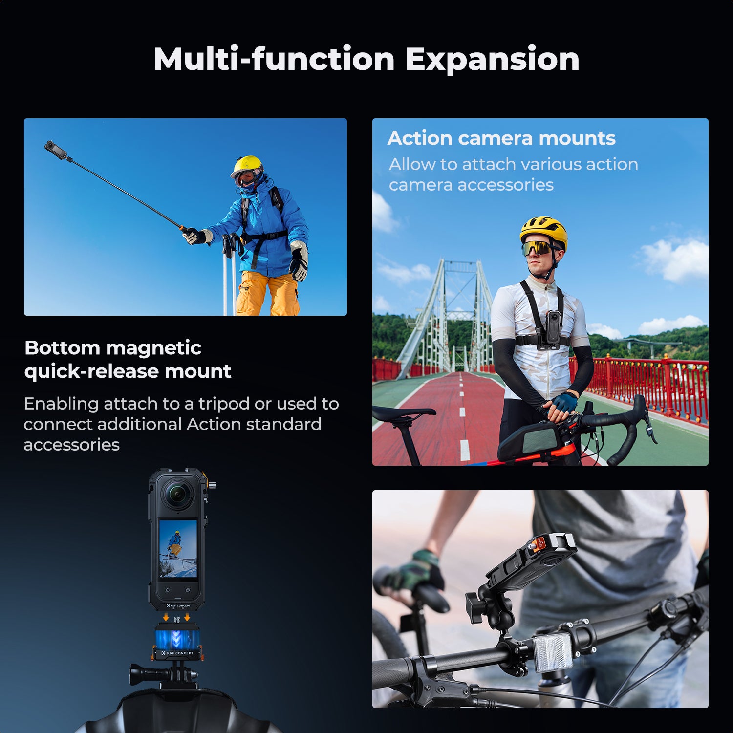 K&F Concept Camera Cage for Insta360 X5, Durable Aluminum Alloy Protective Case with Quick Release Knob, Built-in Cold Shoe Mounts and 1/4