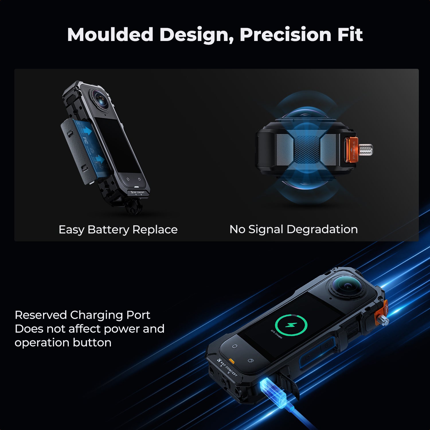 K&F Concept Camera Cage for Insta360 X5, Durable Aluminum Alloy Protective Case with Quick Release Knob, Built-in Cold Shoe Mounts and 1/4