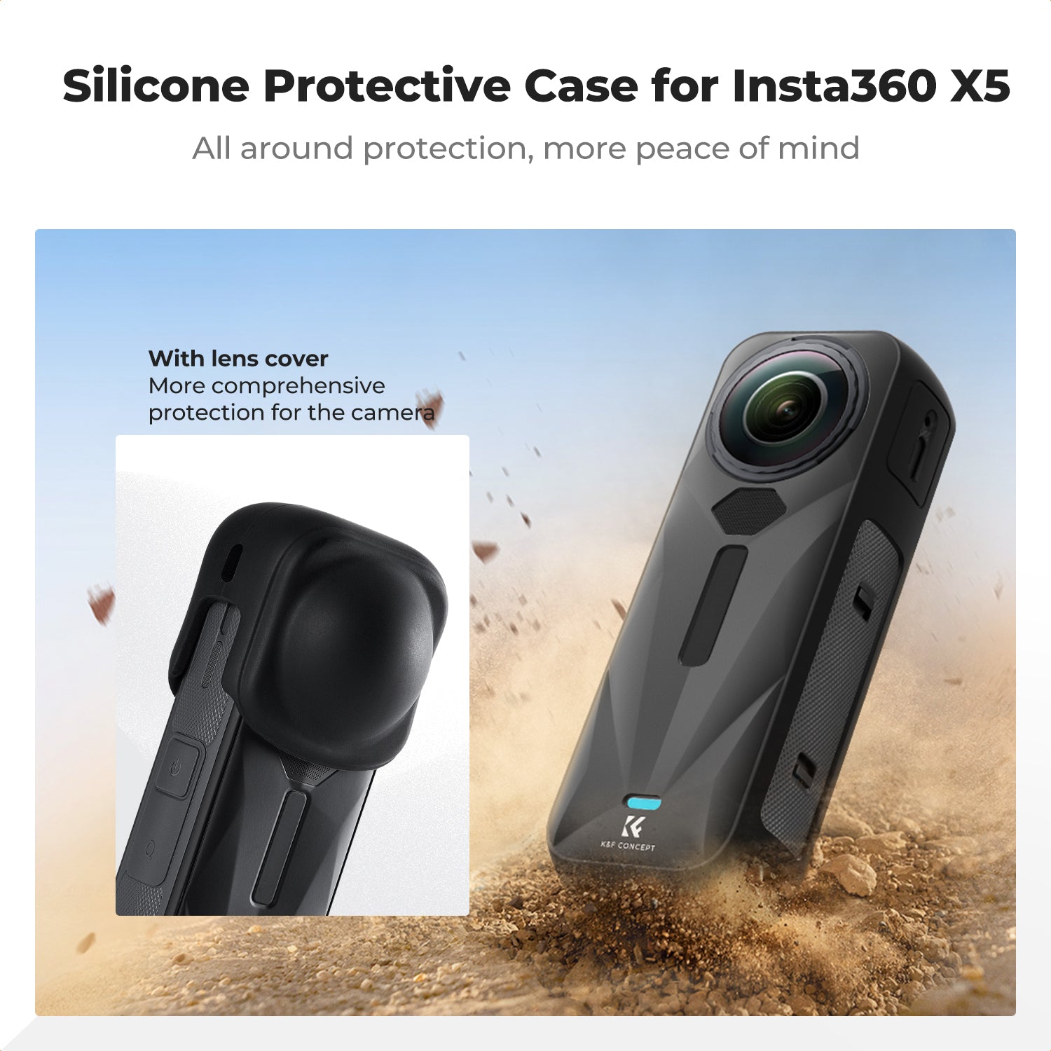 K&F Concept Protective Case for Insta-360 X5, Soft Silicone Protective All-Round Shockproof Lens Cover, Waterproof, Anti-Scratch, Slim Fit, Lightweight