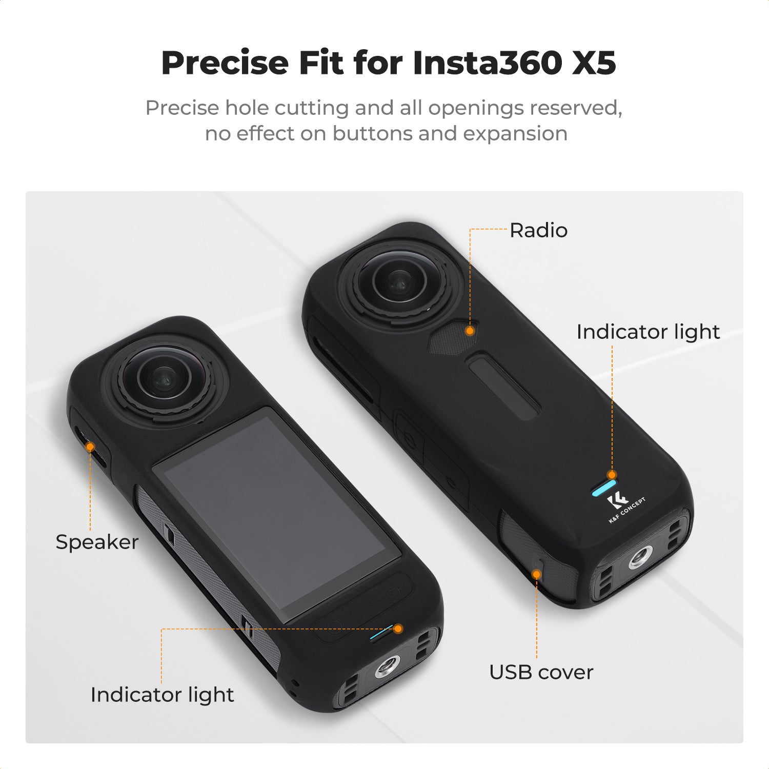 K&F Concept Protective Case for Insta-360 X5, Soft Silicone Protective All-Round Shockproof Lens Cover, Waterproof, Anti-Scratch, Slim Fit, Lightweight