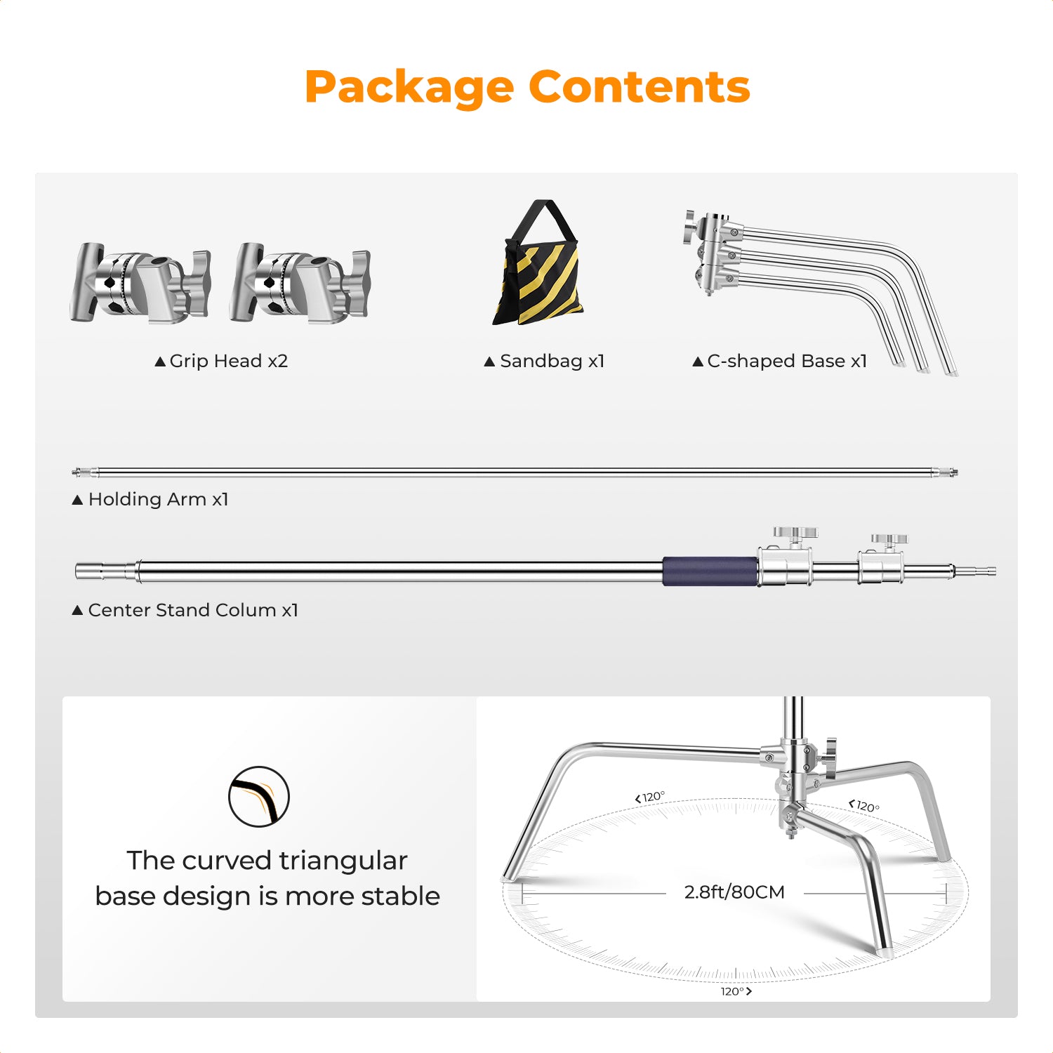 K&F 3.3m C Stand stainless steel+center pole +crossbar + sandbag