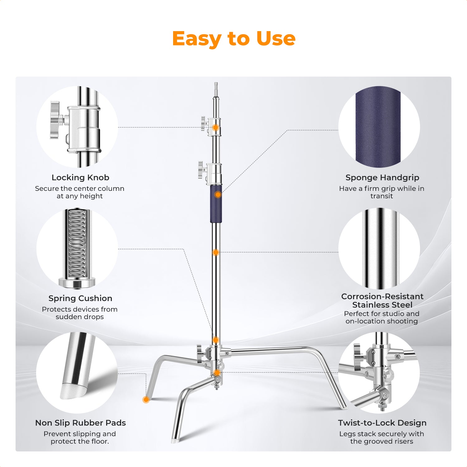 K&F 3.3m C Stand stainless steel+center pole +crossbar + sandbag