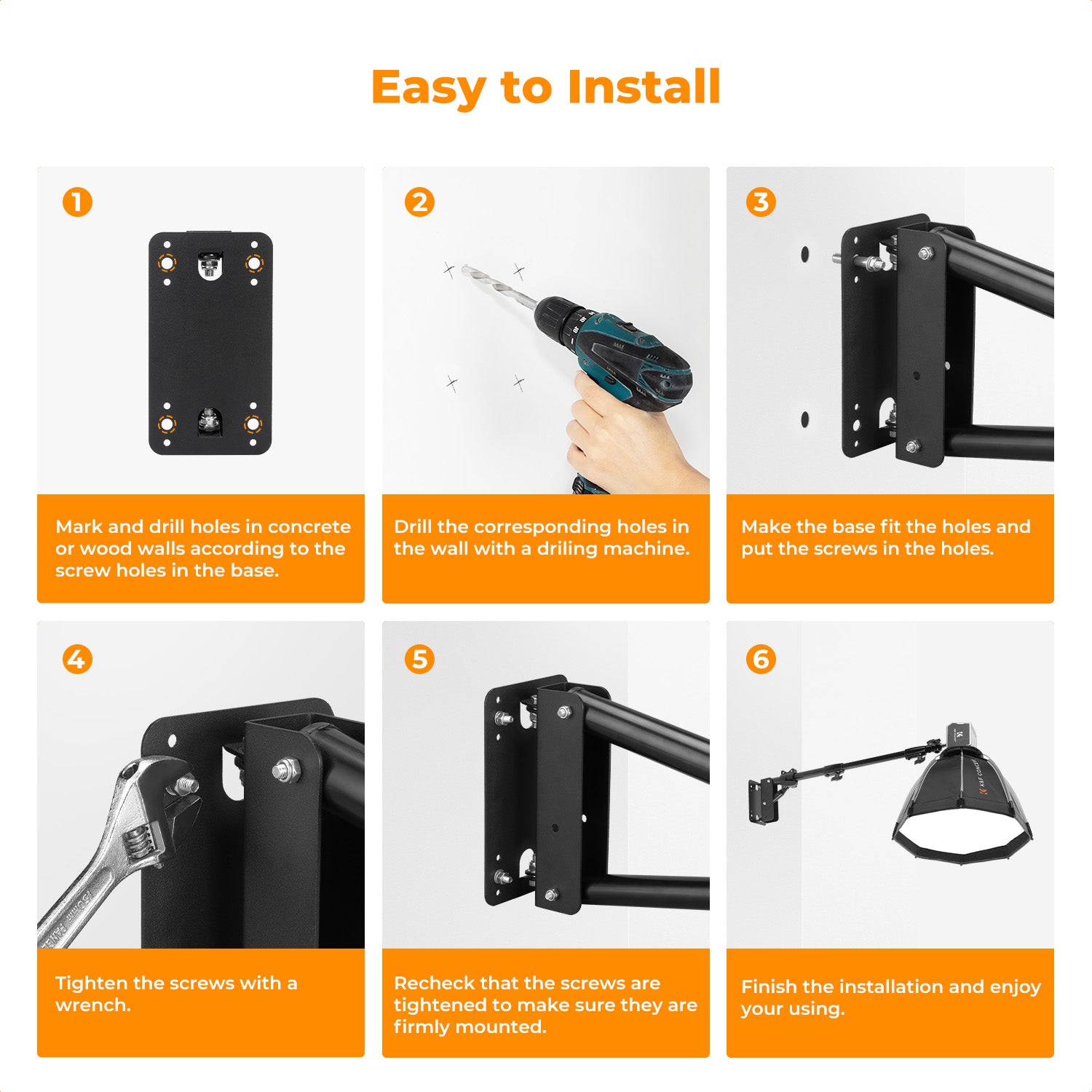 K&F 130cm Wall-Mounted Triangle Boom Arm – 180° Adjustable for Ring Lights, Video Lighting, Cameras, and Softboxes