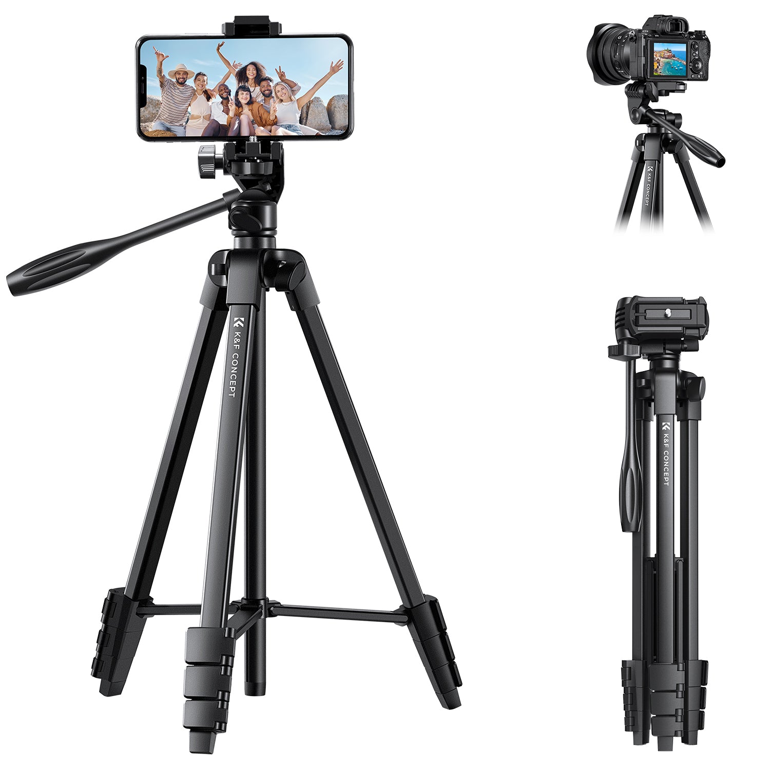 K&F 1.5 m Aluminum Travel Tripod with Bluetooth Remote and Adjustable Height (17-60 inches) - Lightweight (0.61kg), 360° Panorama, Compact Fold (42cm) - Ideal for B174A1 Travel and Outdoors