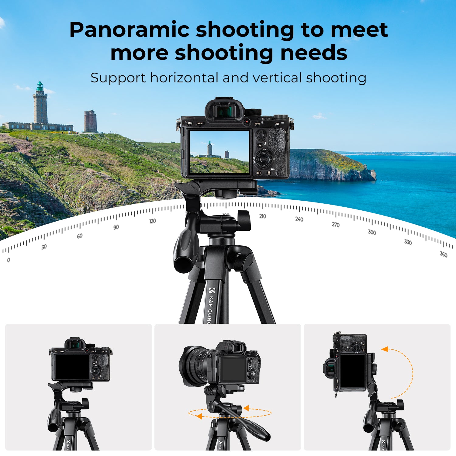 K&F 1.5 m Aluminum Travel Tripod with Bluetooth Remote and Adjustable Height (17-60 inches) - Lightweight (0.61kg), 360° Panorama, Compact Fold (42cm) - Ideal for B174A1 Travel and Outdoors