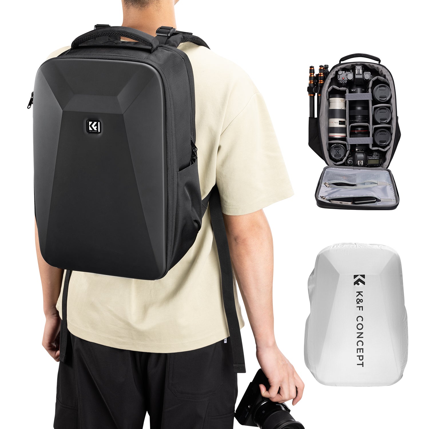 K&F Camera Backpack Hardshell  Photography Camera Bag with 15.6 Inch Laptop Compartment  Backpack 22L Nature Wander 10 (Black)