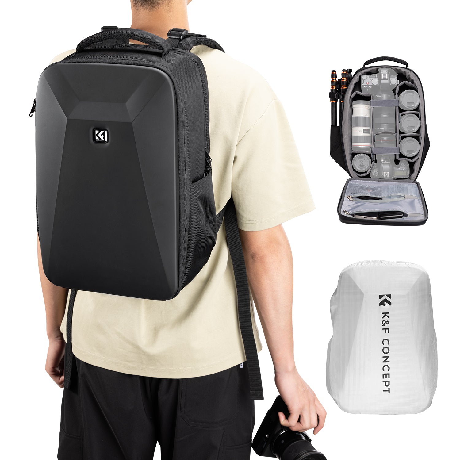 K&F Camera Backpack Hardshell  Photography Camera Bag with 15.6 Inch Laptop Compartment  Backpack 22L Nature Wander 10 (Black)