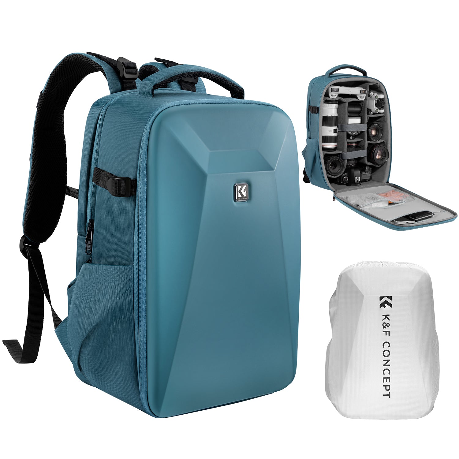 K&F Concept Camera Backpack,Hardshell Photography DSLR Camera Bag with 15-15.6 Inch Laptop Compartment Waterproof Hard Shell
