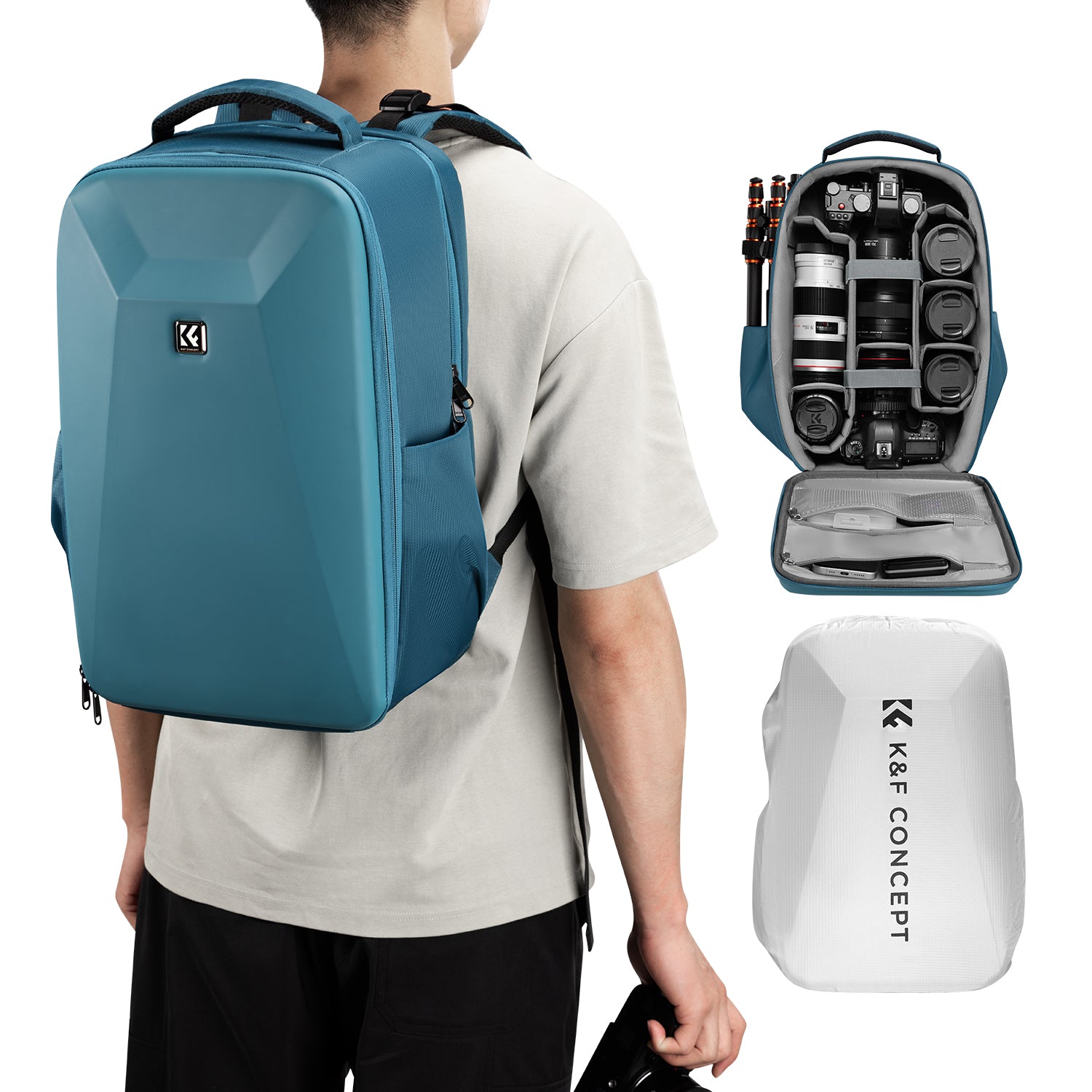 K&F Concept Camera Backpack,Hardshell Photography DSLR Camera Bag with 15-15.6 Inch Laptop Compartment Waterproof Hard Shell