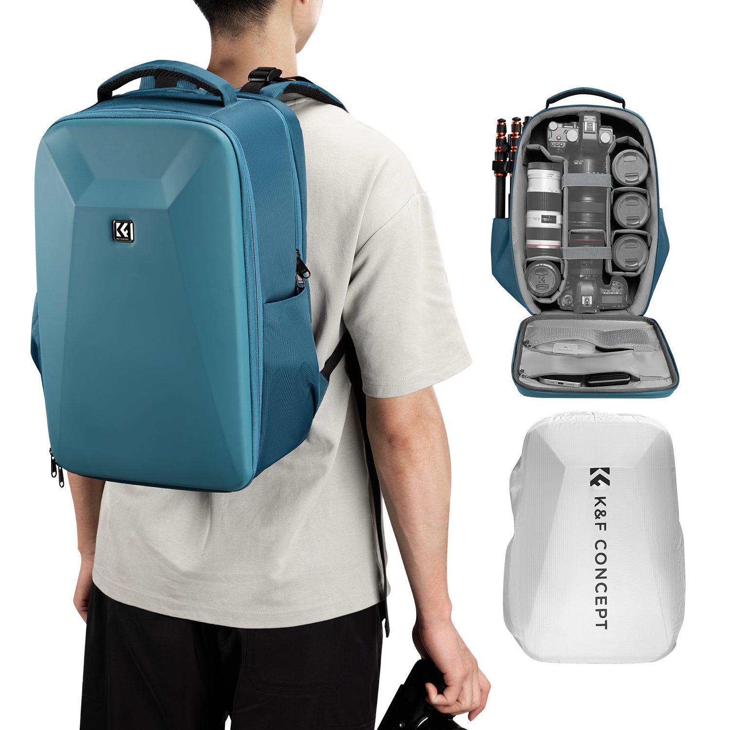 K&F Concept Camera Backpack,Hardshell Photography DSLR Camera Bag with 15-15.6 Inch Laptop Compartment Waterproof Hard Shell