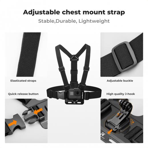 K&F Concept Head Strap & Chest Mount Set for GoPro Hero 13 12 11 10 9 8 7 6 5 4 Session DJI Osmo Action Cameras, Quick Release Adjustable Action Camera Accessories Kit