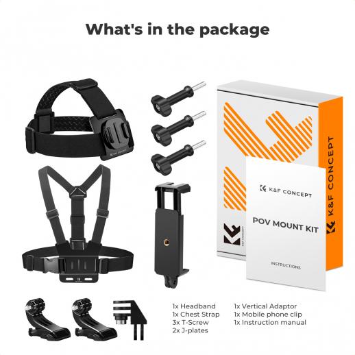 K&F Concept Head Strap & Chest Mount Set for GoPro Hero 13 12 11 10 9 8 7 6 5 4 Session DJI Osmo Action Cameras, Quick Release Adjustable Action Camera Accessories Kit