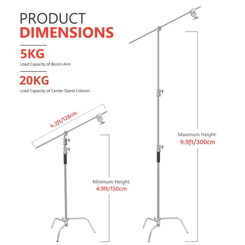 FX Studio 3M Stainless Steel C-Stand with Boom Arm