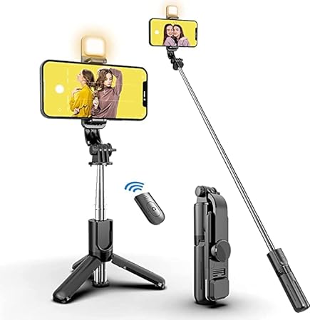 Omfoo R1s Professional Selfie Stick for Mobile Phone 3-in-1 Multifunctional Stick Portable Tripod Stand for Travelling/YouTube Vlog Video/Travelling/for Compatible with All Smartphones (70 cm)