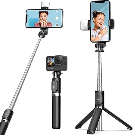 Omfoo R1s Professional Selfie Stick for Mobile Phone 3-in-1 Multifunctional Stick Portable Tripod Stand for Travelling/YouTube Vlog Video/Travelling/for Compatible with All Smartphones (70 cm)