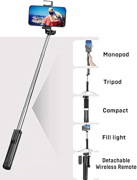 Omfoo R1s Professional Selfie Stick for Mobile Phone 3-in-1 Multifunctional Stick Portable Tripod Stand for Travelling/YouTube Vlog Video/Travelling/for Compatible with All Smartphones (70 cm)