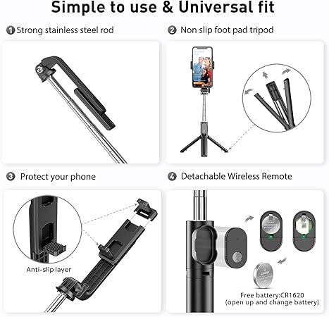 Omfoo R1s Professional Selfie Stick for Mobile Phone 3-in-1 Multifunctional Stick Portable Tripod Stand for Travelling/YouTube Vlog Video/Travelling/for Compatible with All Smartphones (70 cm)