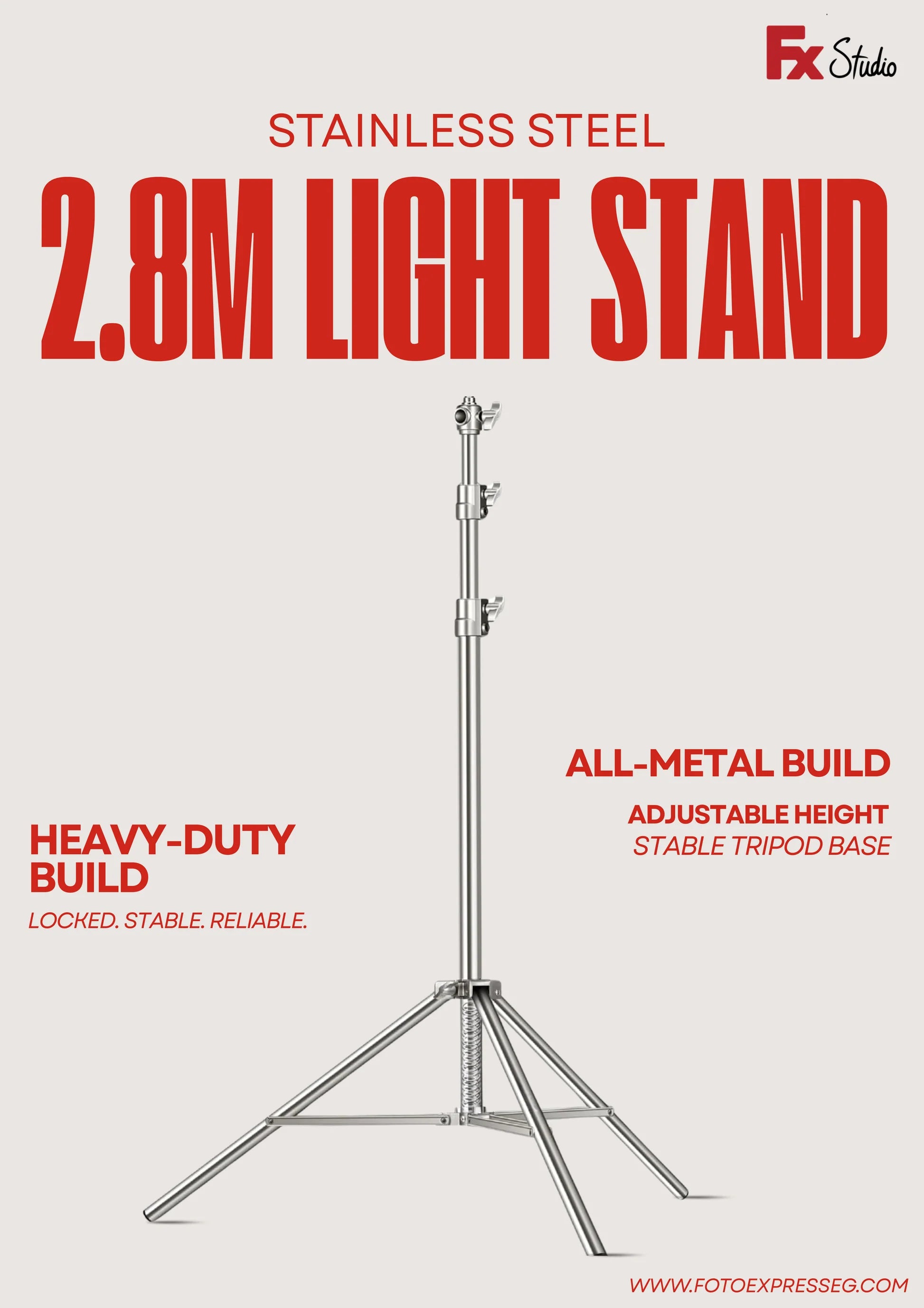 Fx Studio GS-280 Heavy Duty Stainless Steel Light Stand 2.8m ( 10kg Load Capacity )