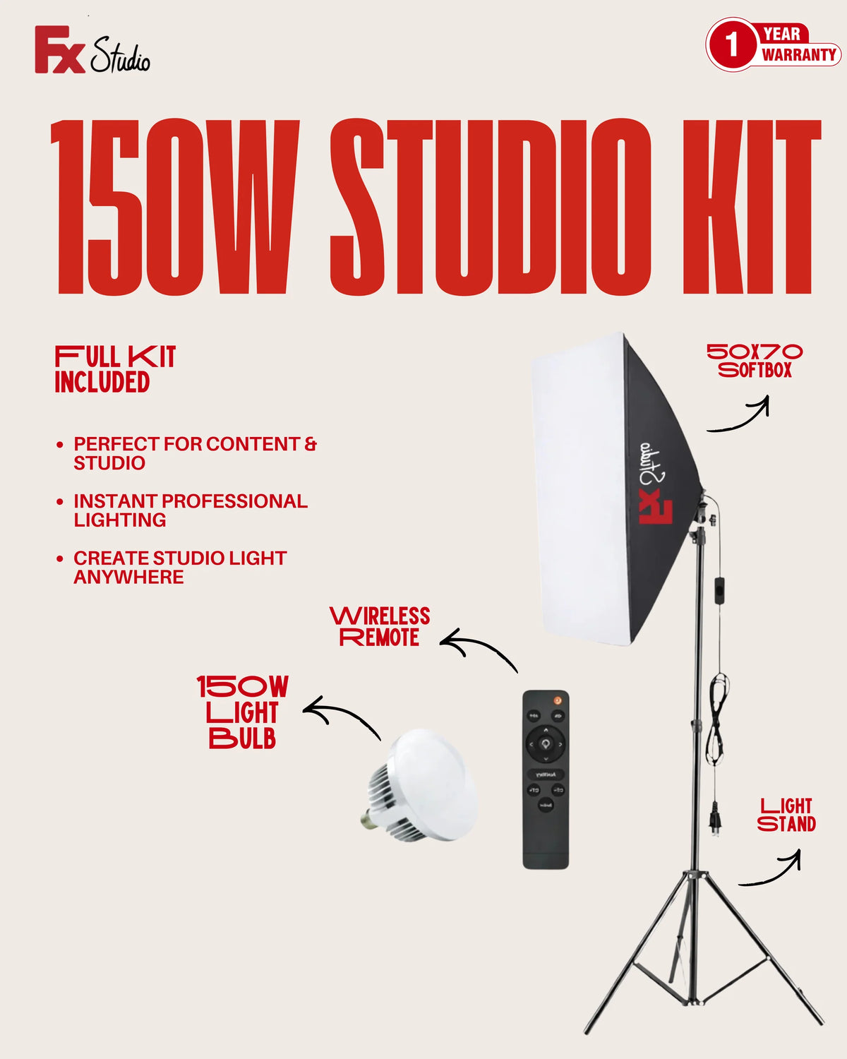 Kit Box Studio FX Studio Creator Softbox Kit 150W - DMT Stores