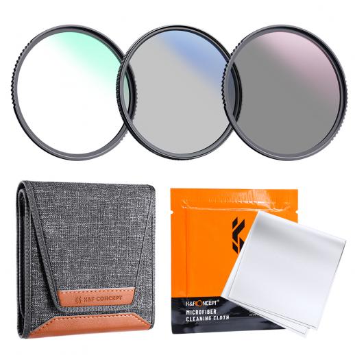 67mm 3pcs Slim Lens Filter Kit (MCUV + CPL + ND4) + Lens Cleaning Cloth + Filter Pouch Nano-Klear