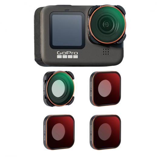 GOPRO Hero 9/10/11/12/13 ND8 + ND16 + ND32 + CPL 4pcs Set Neutral Density & Polarizing Lens Filter Kit with Anti-reflection Green Film Action Camera Lens Filter Accessories
