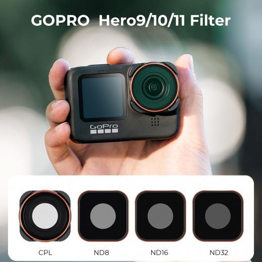 GOPRO Hero 9/10/11/12/13 ND8 + ND16 + ND32 + CPL 4pcs Set Neutral Density & Polarizing Lens Filter Kit with Anti-reflection Green Film Action Camera Lens Filter Accessories