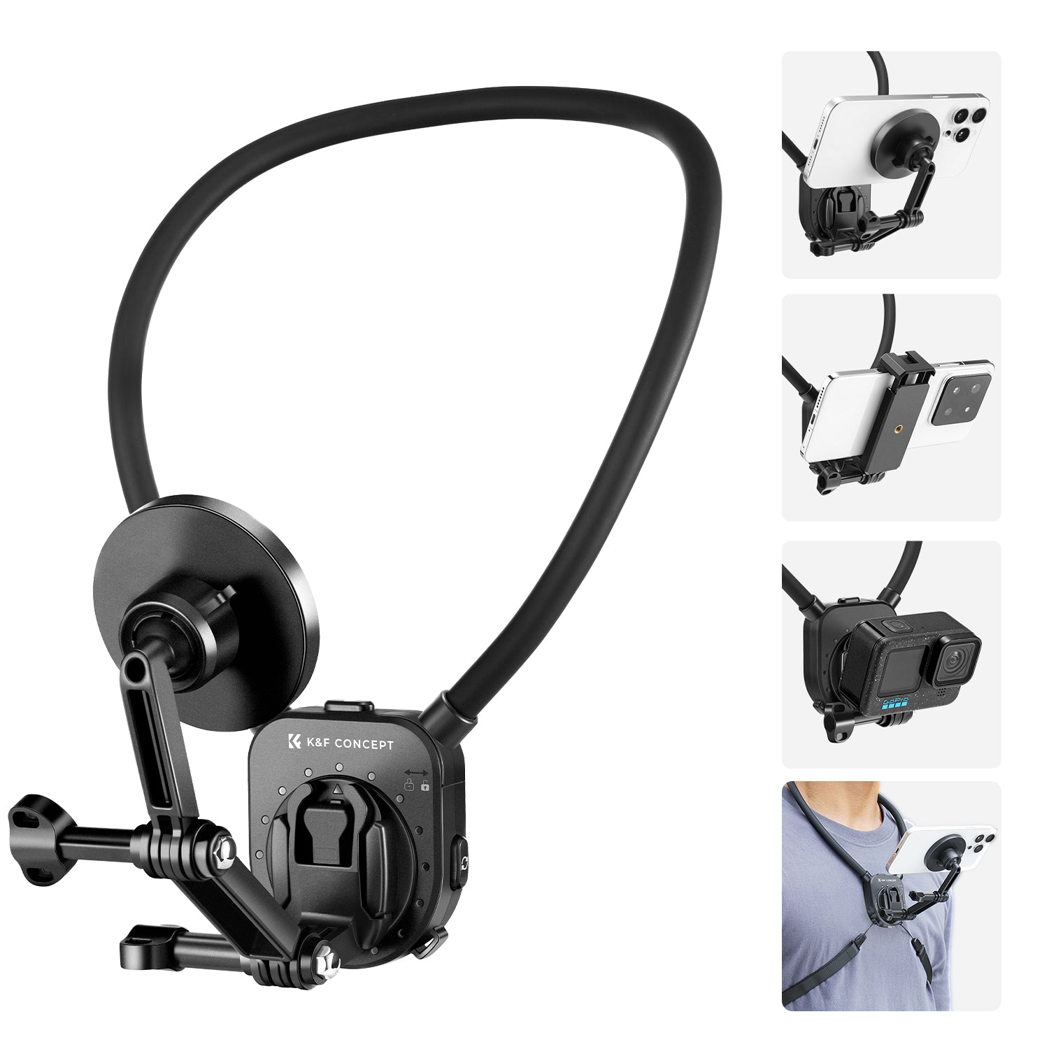 Magnetic Neck Phone Mount for Recording, Hands-Free POV/Vlog Video Filming, Magnetic Phone Chest Mount for GoPro / DJI Action / Insta360, Neck Holder