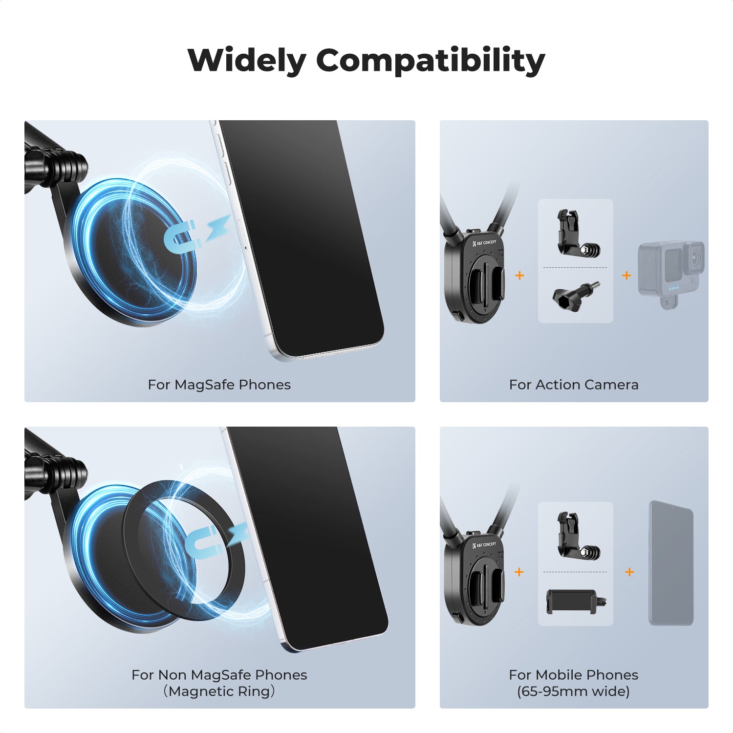 Magnetic Neck Phone Mount for Recording, Hands-Free POV/Vlog Video Filming, Magnetic Phone Chest Mount for GoPro / DJI Action / Insta360, Neck Holder