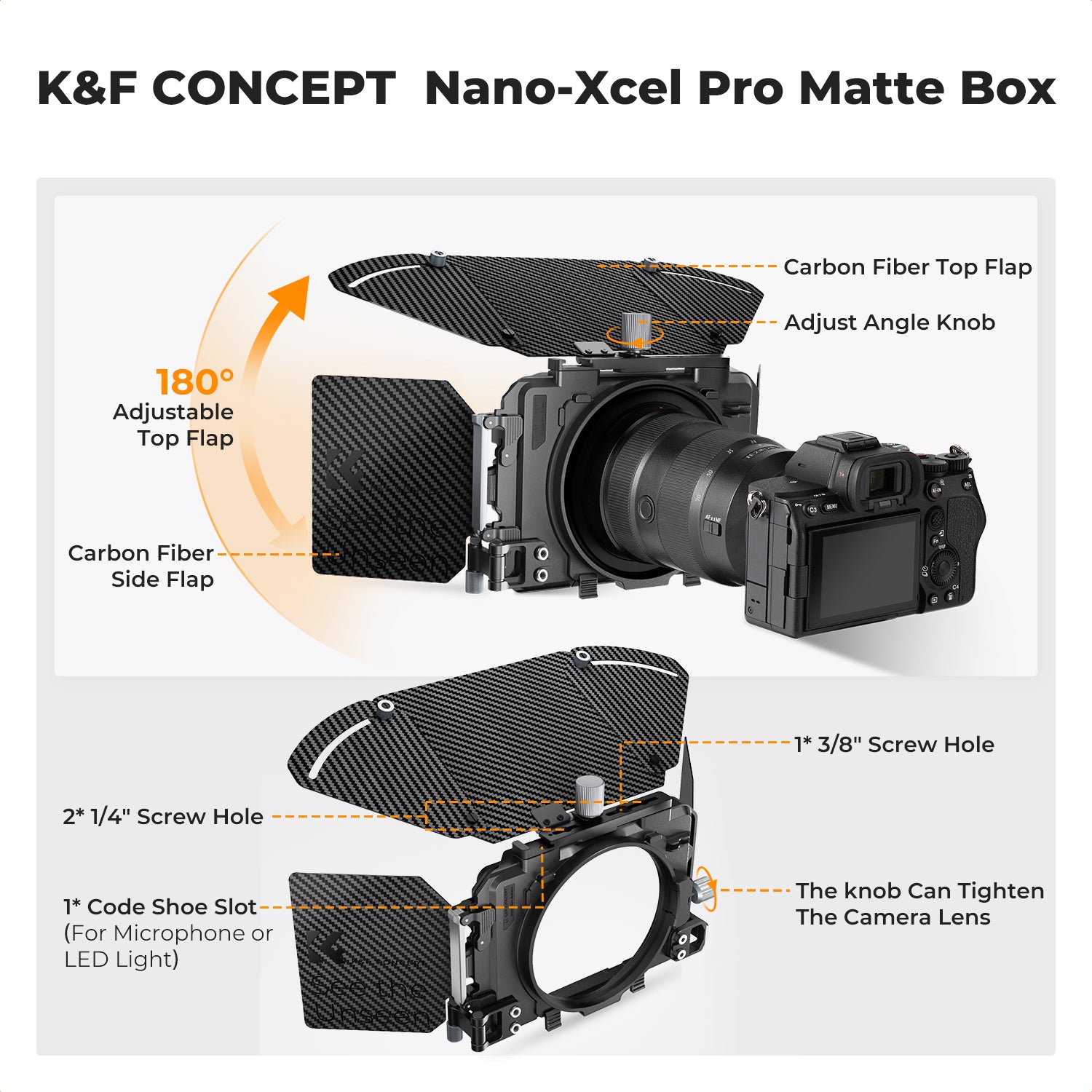K&F Matte Box Kit with 2 Lens Frames and 67/72/77/82/95mm Adapter, Suitable for 4x5.65