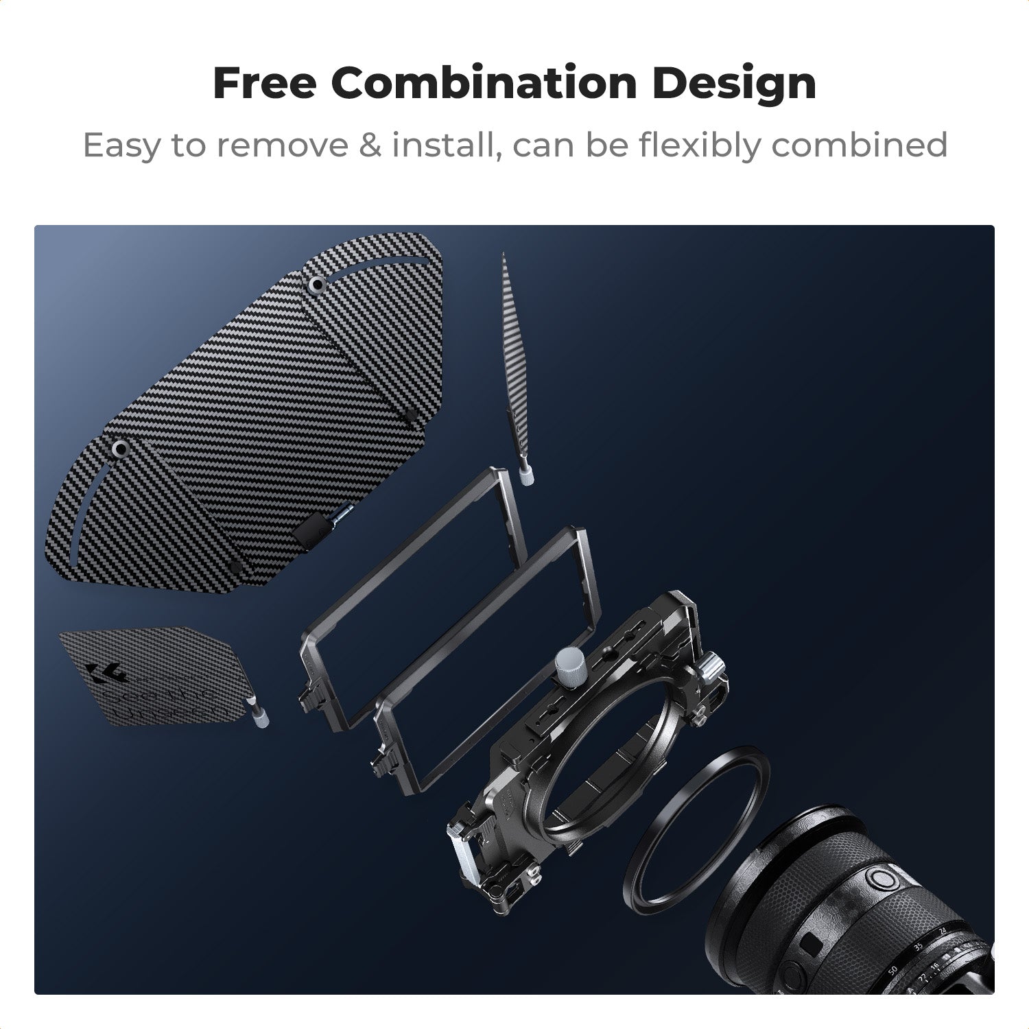 K&F Matte Box Kit with 2 Lens Frames and 67/72/77/82/95mm Adapter, Suitable for 4x5.65