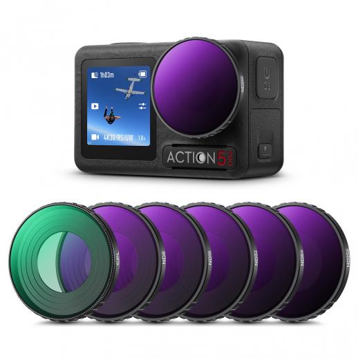 DJI Osmo Action 4 & Osmo Action 5 Pro CPL+ND8+ND16+ND32+ND64+ND256 Action Camera Filter Set Circular Polarizing Filter Neutral Density Filter Multi Coated HD Optical Glass Action Camera Accessories