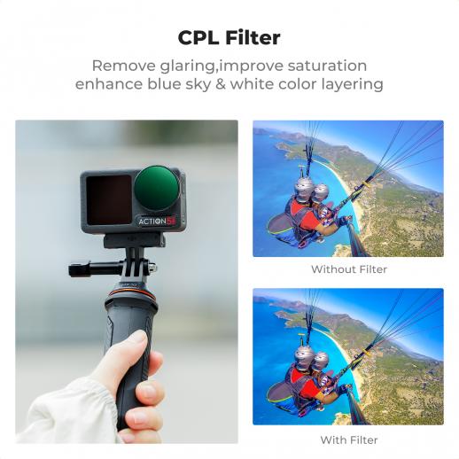 DJI Osmo Action 4 & Osmo Action 5 Pro CPL+ND8+ND16+ND32+ND64+ND256 Action Camera Filter Set Circular Polarizing Filter Neutral Density Filter Multi Coated HD Optical Glass Action Camera Accessories