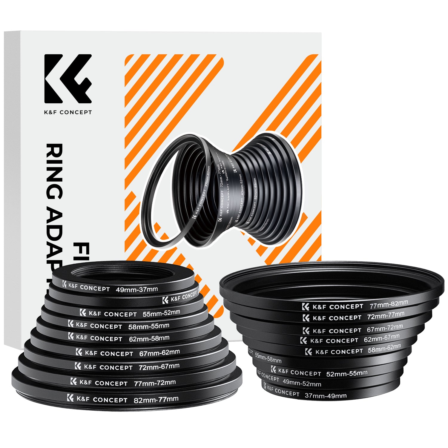 18 Pieces Filter Ring Adapter Set, Camera Lens Filter Metal Stepping Rings Kit (Includes 9pcs Step Up Ring Set + 9pcs Step Down Ring Set)