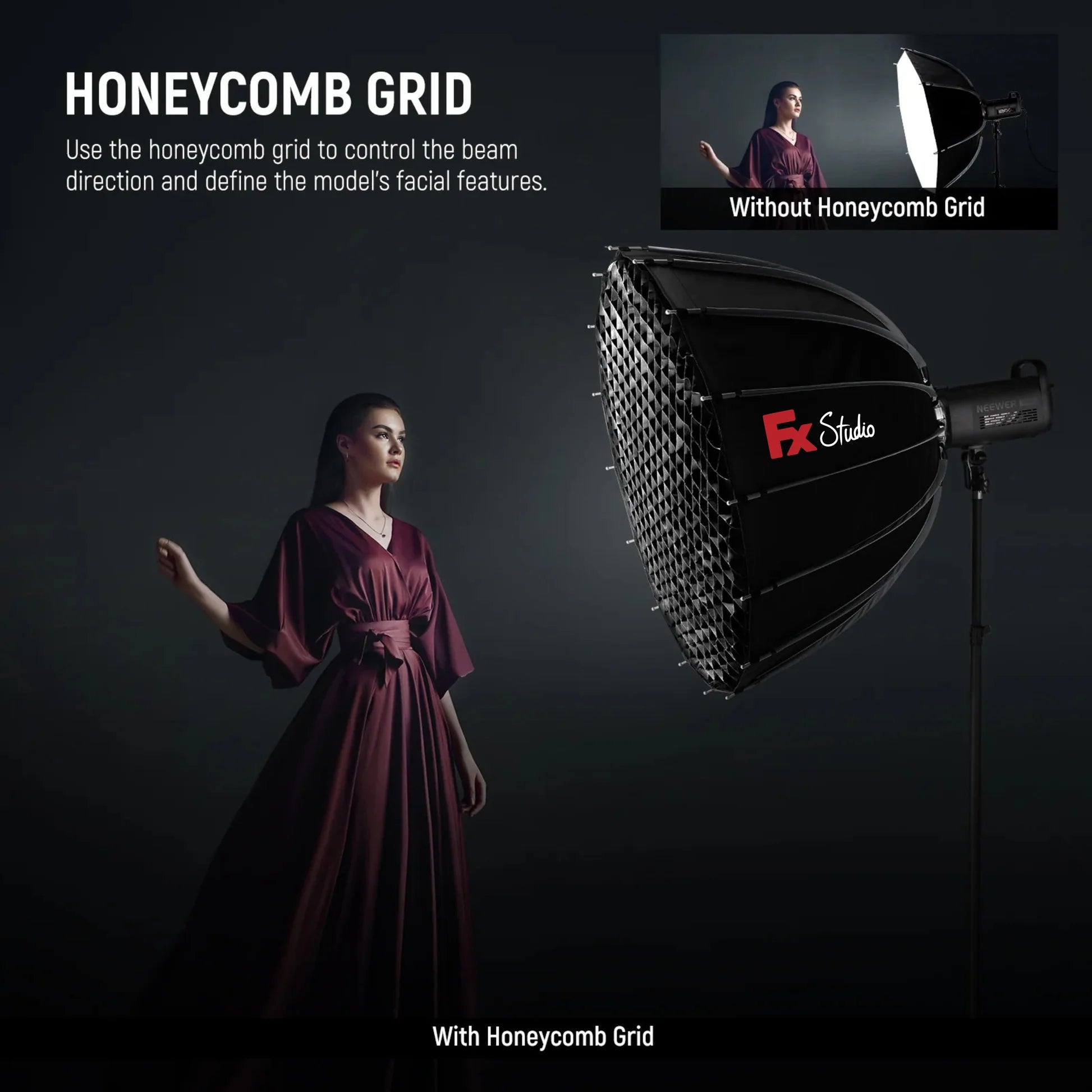 Fx Studio 90cm Deep Parabolic Softbox with Grid (Bowens Mount)