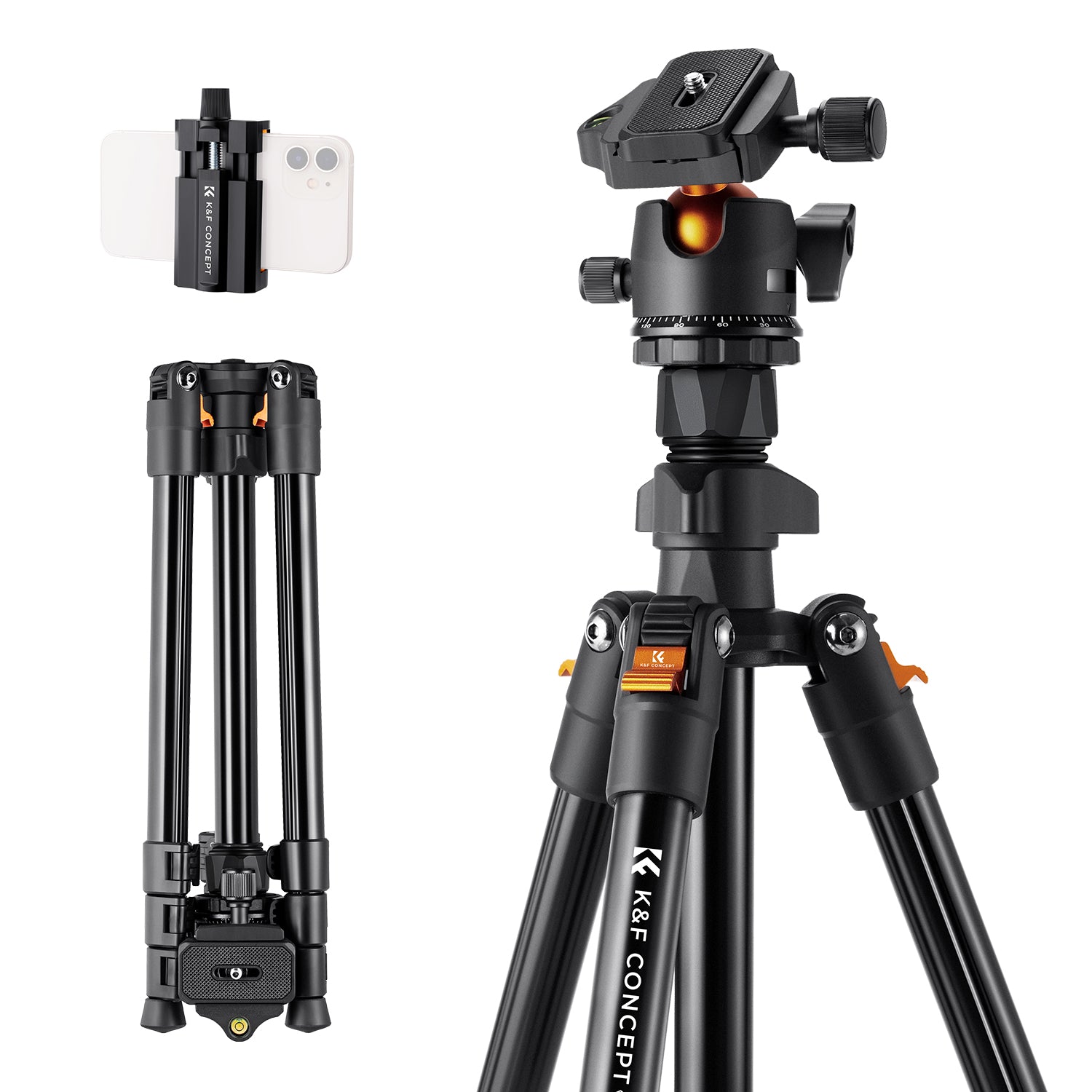 k&F 1.6m Lightweight Aluminum Compact Camera Tripod Flexible & Portable 8kg Load +BH-28L