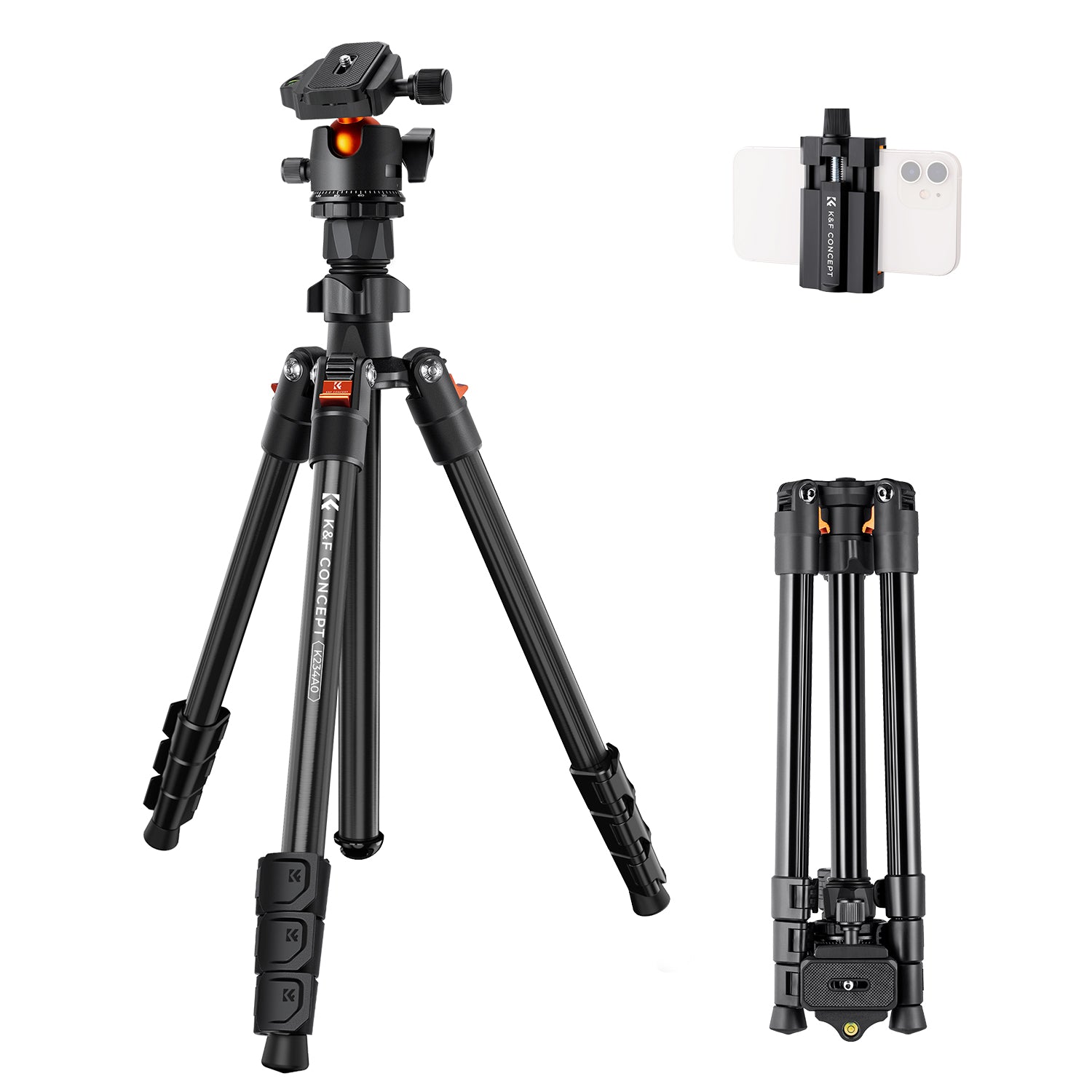 k&F 1.6m Lightweight Aluminum Compact Camera Tripod Flexible & Portable 8kg Load +BH-28L