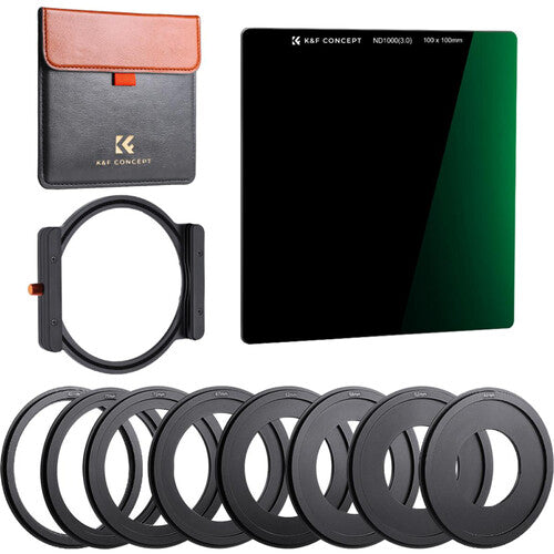 K&F 100x100mm Square Filter Kit ND1000 + Metal Filter Holder + 8pcs Adapter Rings