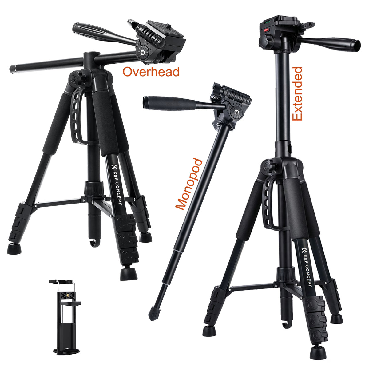 K&F Concept S254A3+BV07 Overhead Tripod with Monopod & Horizontal Arm – Blue