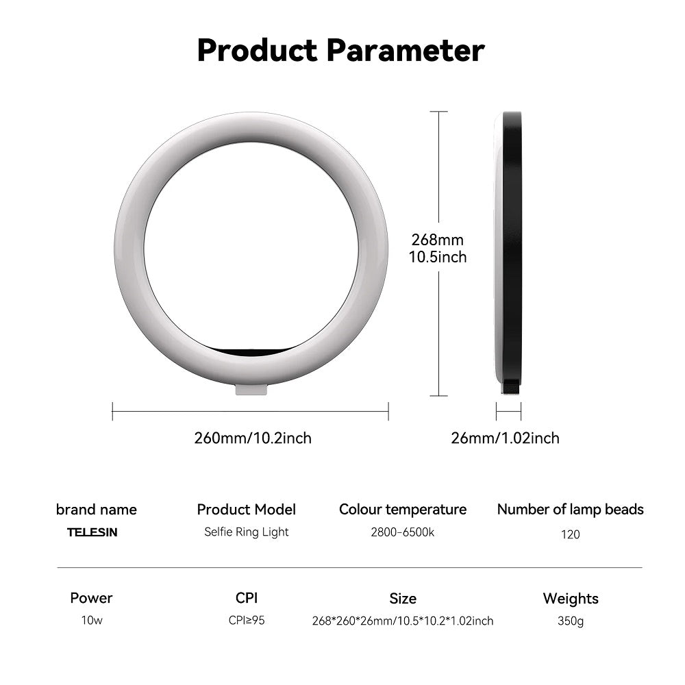 TELESIN Selfie Ring Light