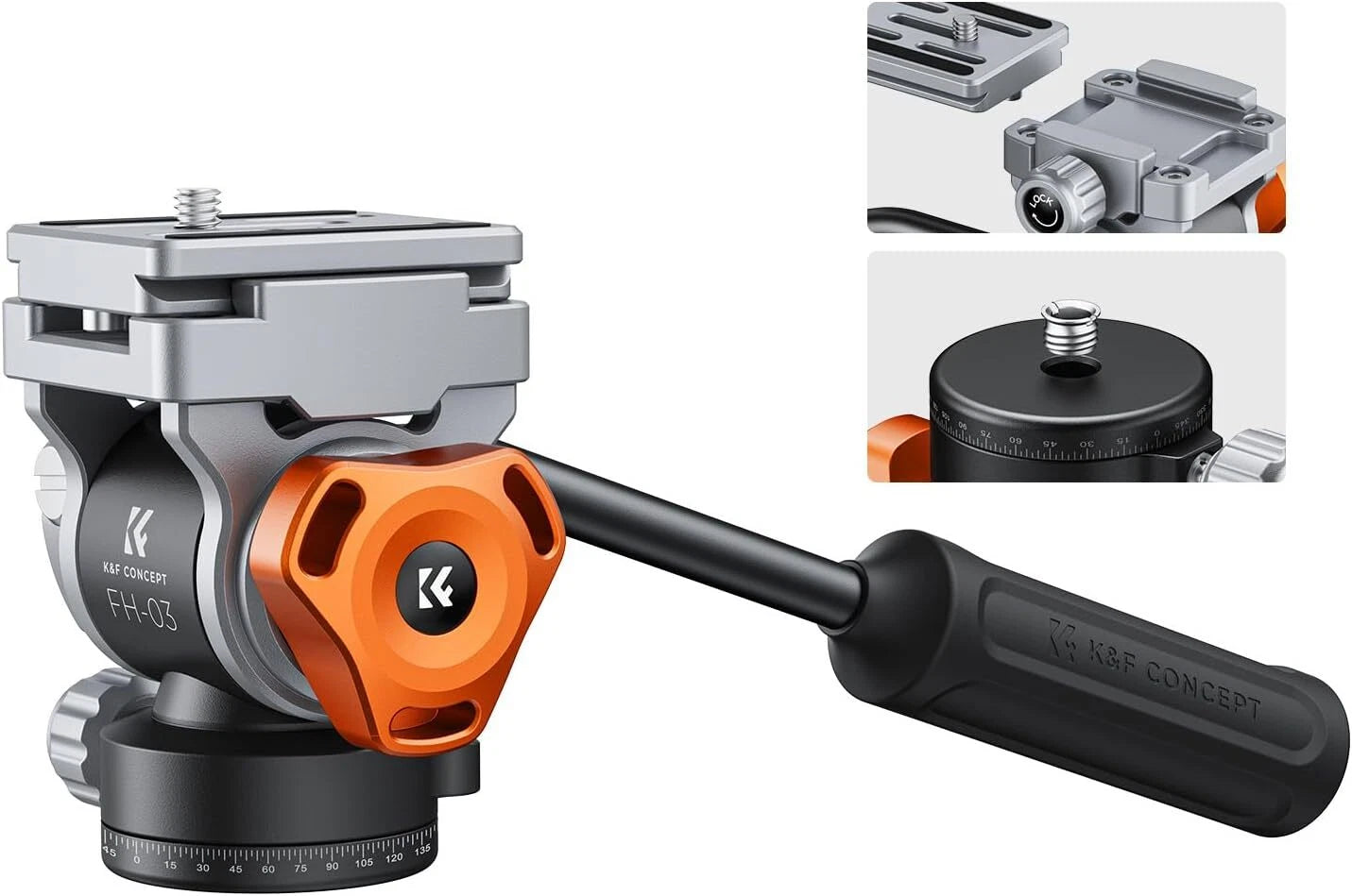 K&F Concept Video Fluid Head Tripod Head Max Load 11lb/5kg,Silky-Smooth, Stable Tripod Fluid Head for pan and tilt,Arca Swiss-Compatible Fluid Head Mount (KF31.087)