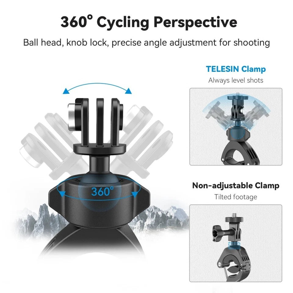 TELESIN 360° Super Cycling Tube Clamp Clip For GoPro DJI OSMO Action Insta360
